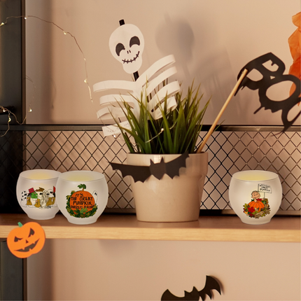 Peanuts "It's The Great Pumpkin" Round Glass Votives, 3 Inch (Set of 3)