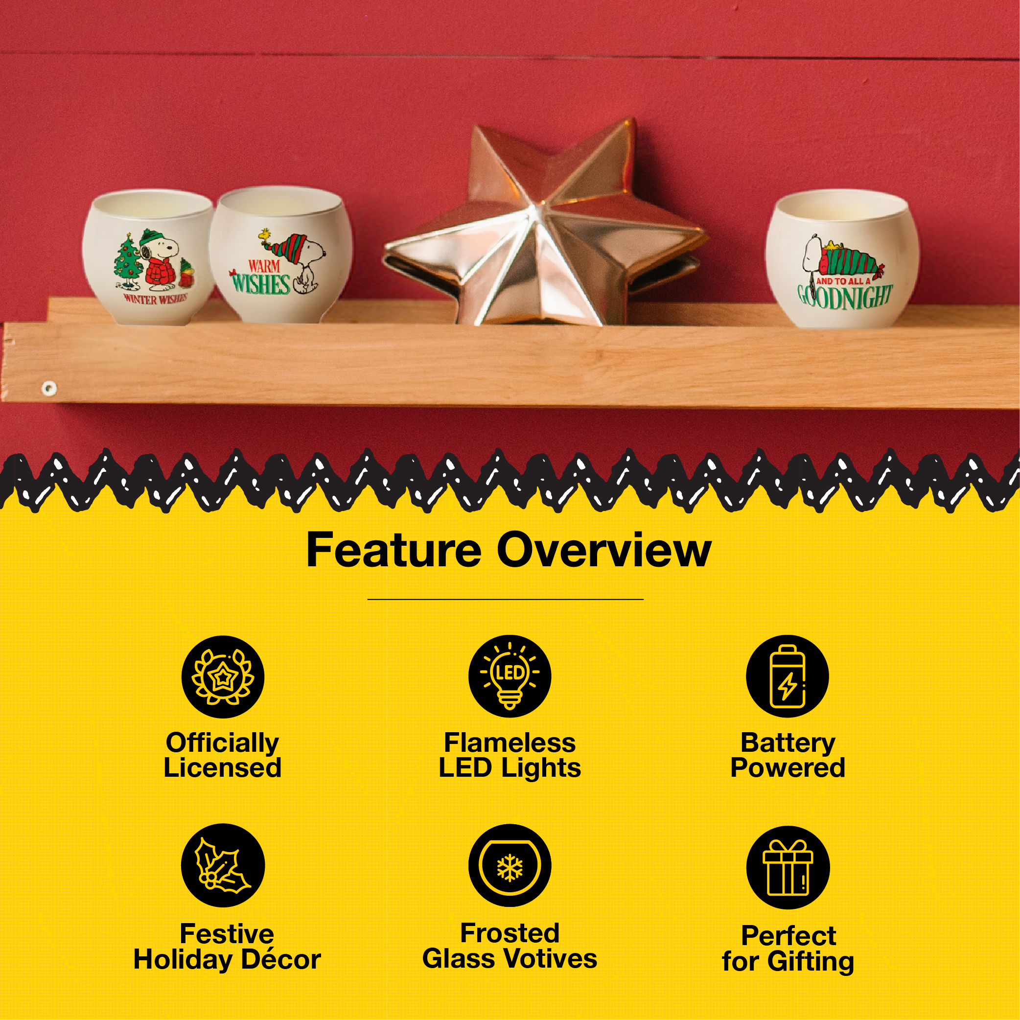 Peanuts Holiday Wishes Round Glass Votives, 3 Inch (Set of 3)