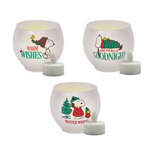 Load image into Gallery viewer, Peanuts Holiday Wishes Round Glass Votives, 3 Inch (Set of 3)
