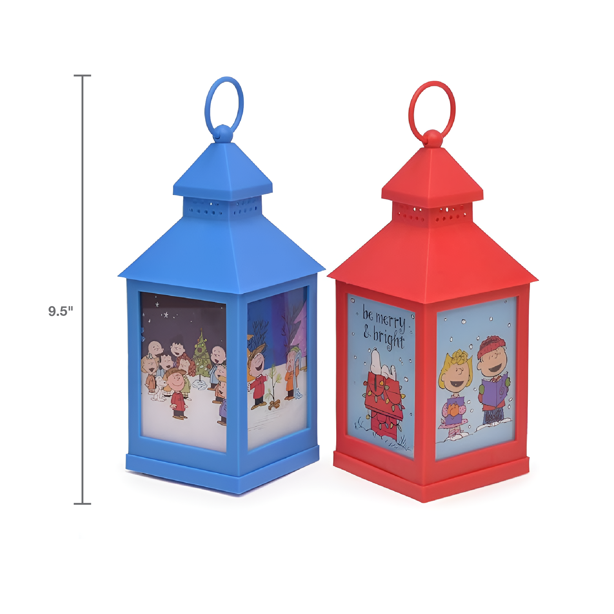 Peanuts Christmas Holiday Flameless LED Tabletop Lanterns, Red and Blue, 9.5 Inch (Set of 2)