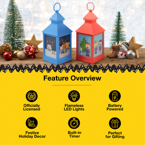 Peanuts Christmas Holiday Flameless LED Tabletop Lanterns, Red and Blue, 9.5 Inch (Set of 2)