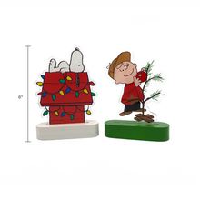 Load image into Gallery viewer, Peanuts Holiday LED Illuminated Tabletop Lights, Snoopy&#39;s Decorated Doghouse and Charlie Brown&#39;s Christmas Tree, 6 Inch (Set of 2)
