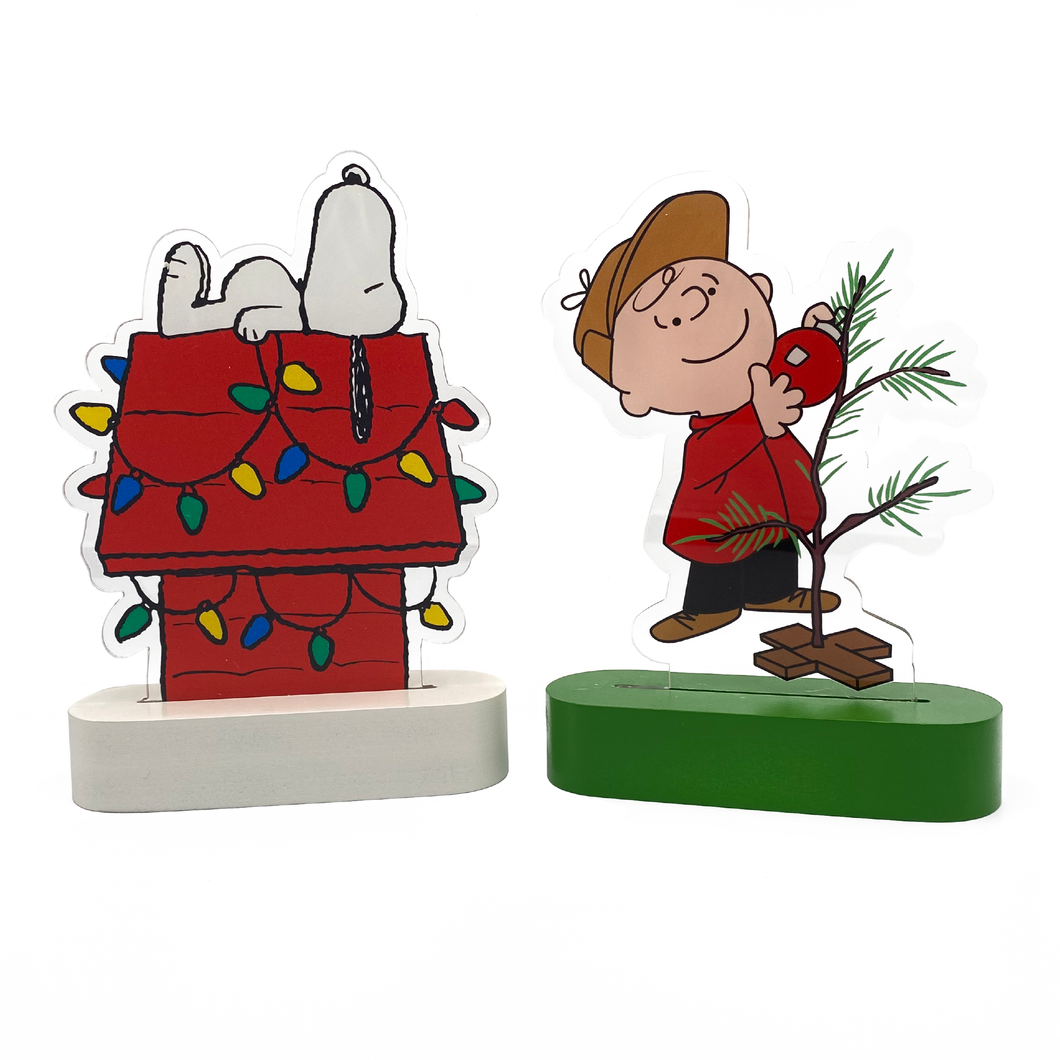 Peanuts Holiday LED Illuminated Tabletop Lights, Snoopy's Decorated Doghouse and Charlie Brown's Christmas Tree, 6 Inch (Set of 2)