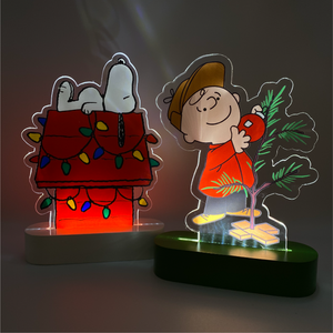 Peanuts Holiday LED Illuminated Tabletop Lights, Snoopy's Decorated Doghouse and Charlie Brown's Christmas Tree, 6 Inch (Set of 2)