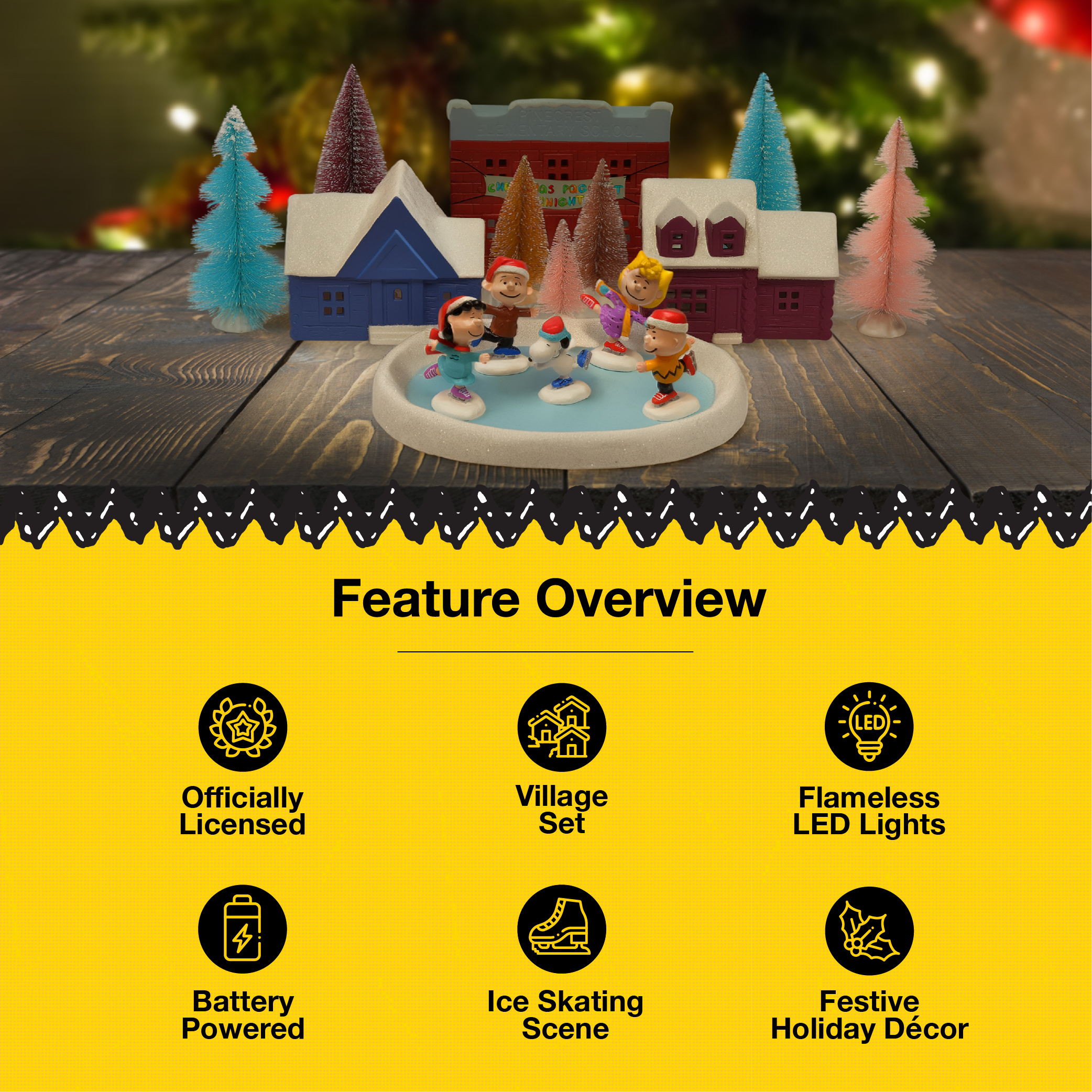 Peanuts Gang Ice Skating Porcelain Holiday Village and Trees (Set of 16)