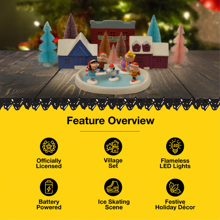 Peanuts Gang Ice Skating Porcelain Holiday Village and Trees (Set of 16)