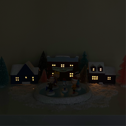 Peanuts Gang Ice Skating Porcelain Holiday Village and Trees (Set of 16)
