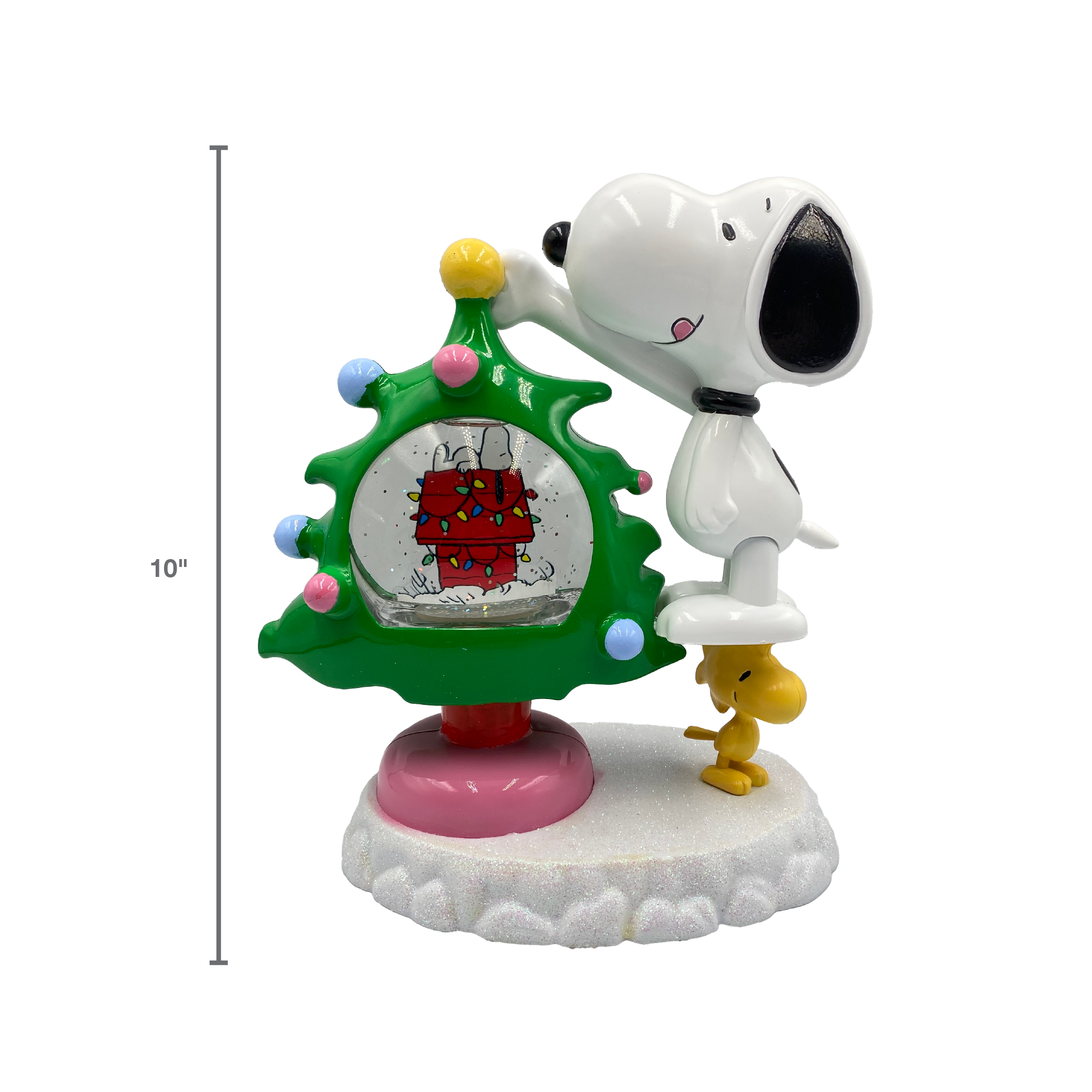 Peanuts Snoopy and Woodstock Motion Glitter LED Globe Christmas Tree, 10 Inch