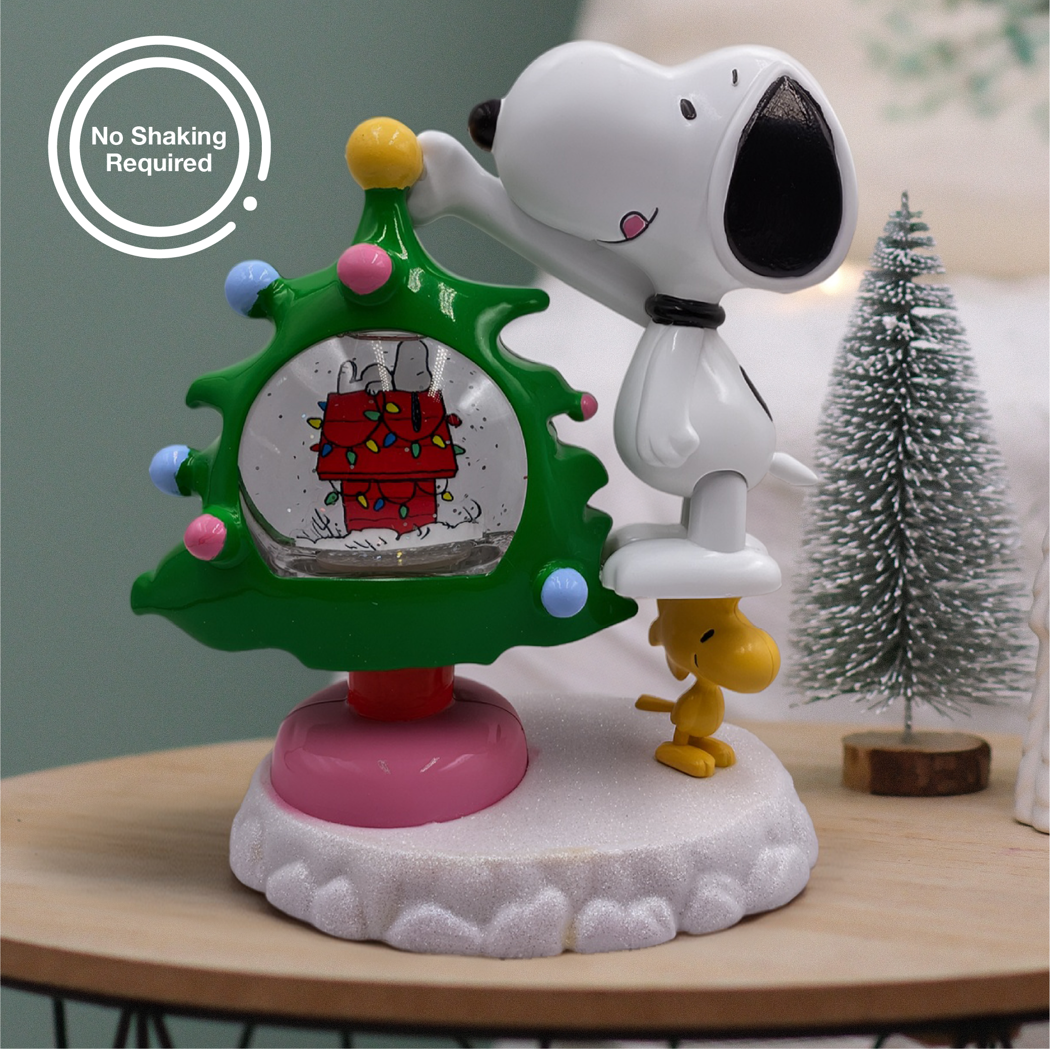Peanuts Snoopy and Woodstock Motion Glitter LED Globe Christmas Tree, 10 Inch