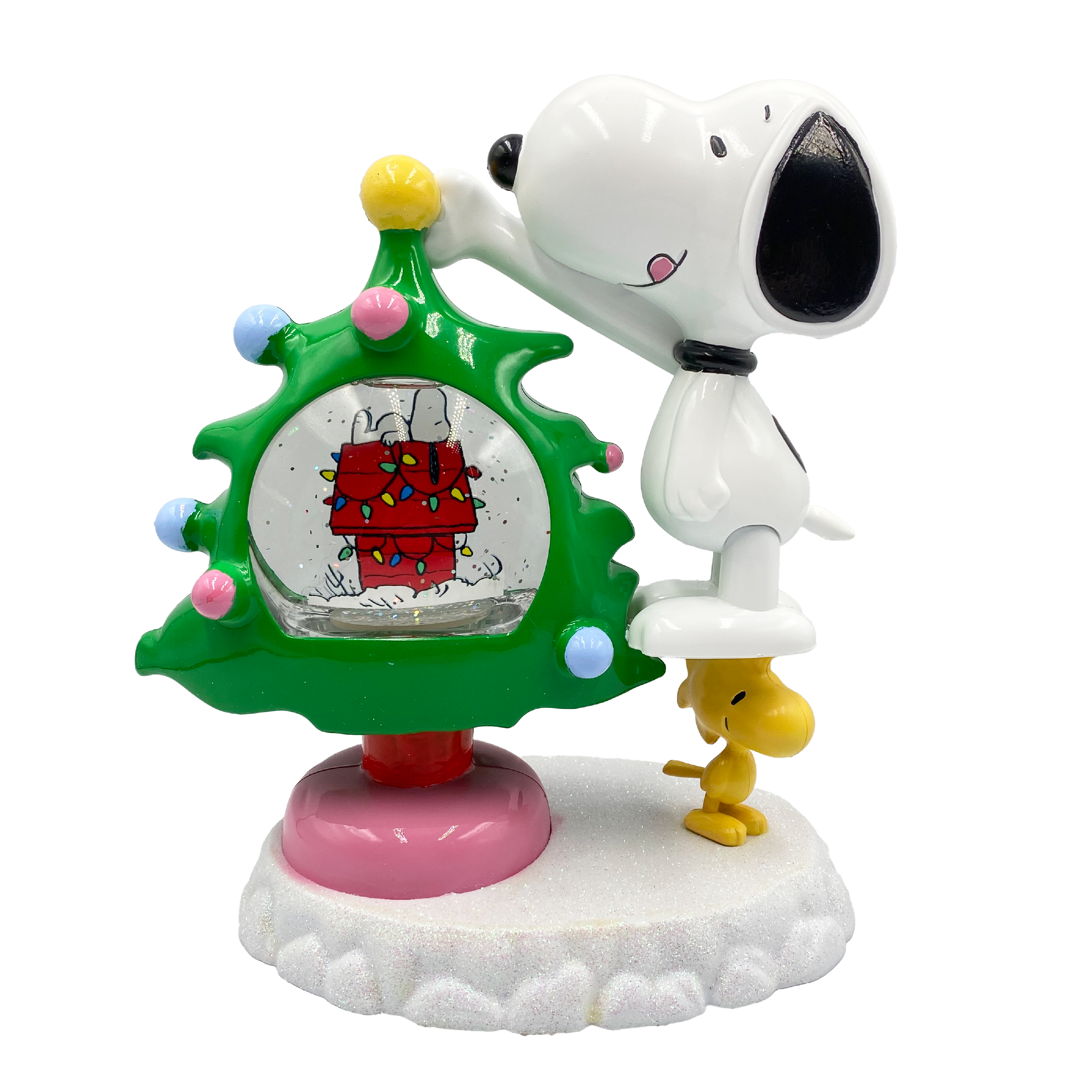 Peanuts Snoopy and Woodstock Motion Glitter LED Globe Christmas Tree, 10 Inch