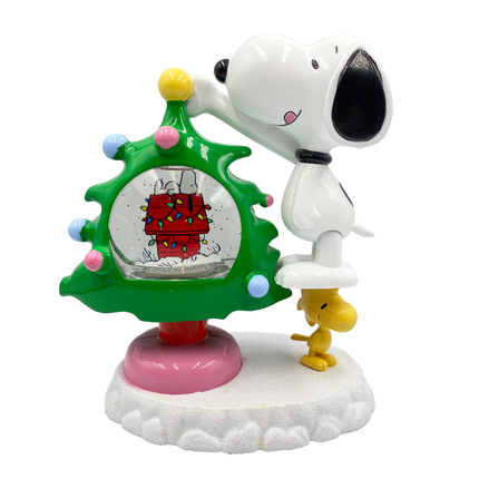 Peanuts Snoopy and Woodstock Motion Glitter LED Globe Christmas Tree, 10 Inch