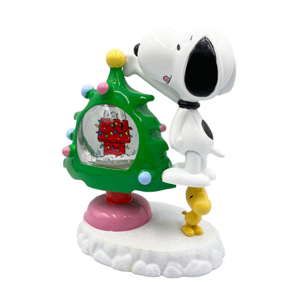 Peanuts Snoopy and Woodstock Motion Glitter LED Globe Christmas Tree, 10 Inch