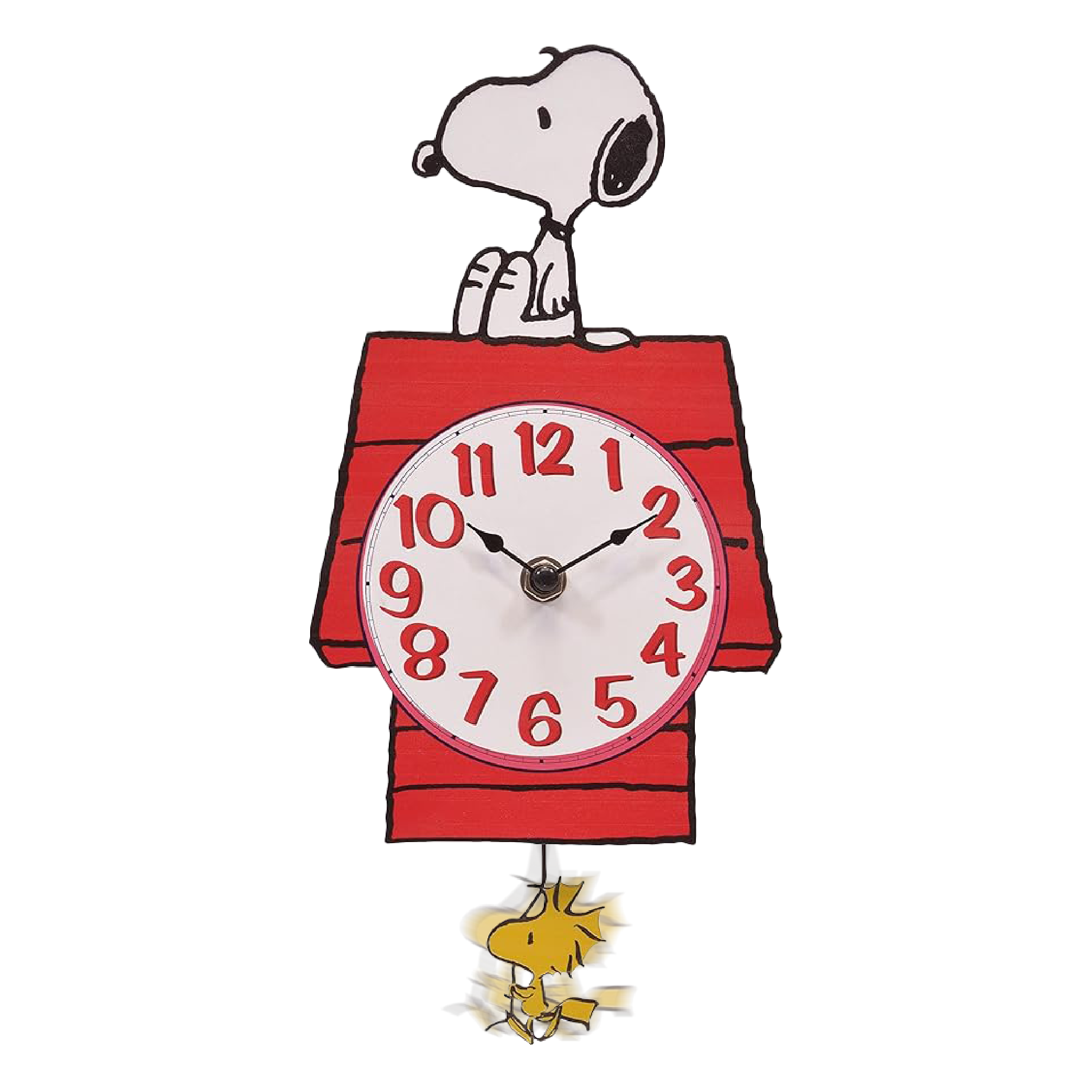Peanuts Snoopy's Dog House with Woodstock Pendulum Pal Wall Clock, 12 Inch