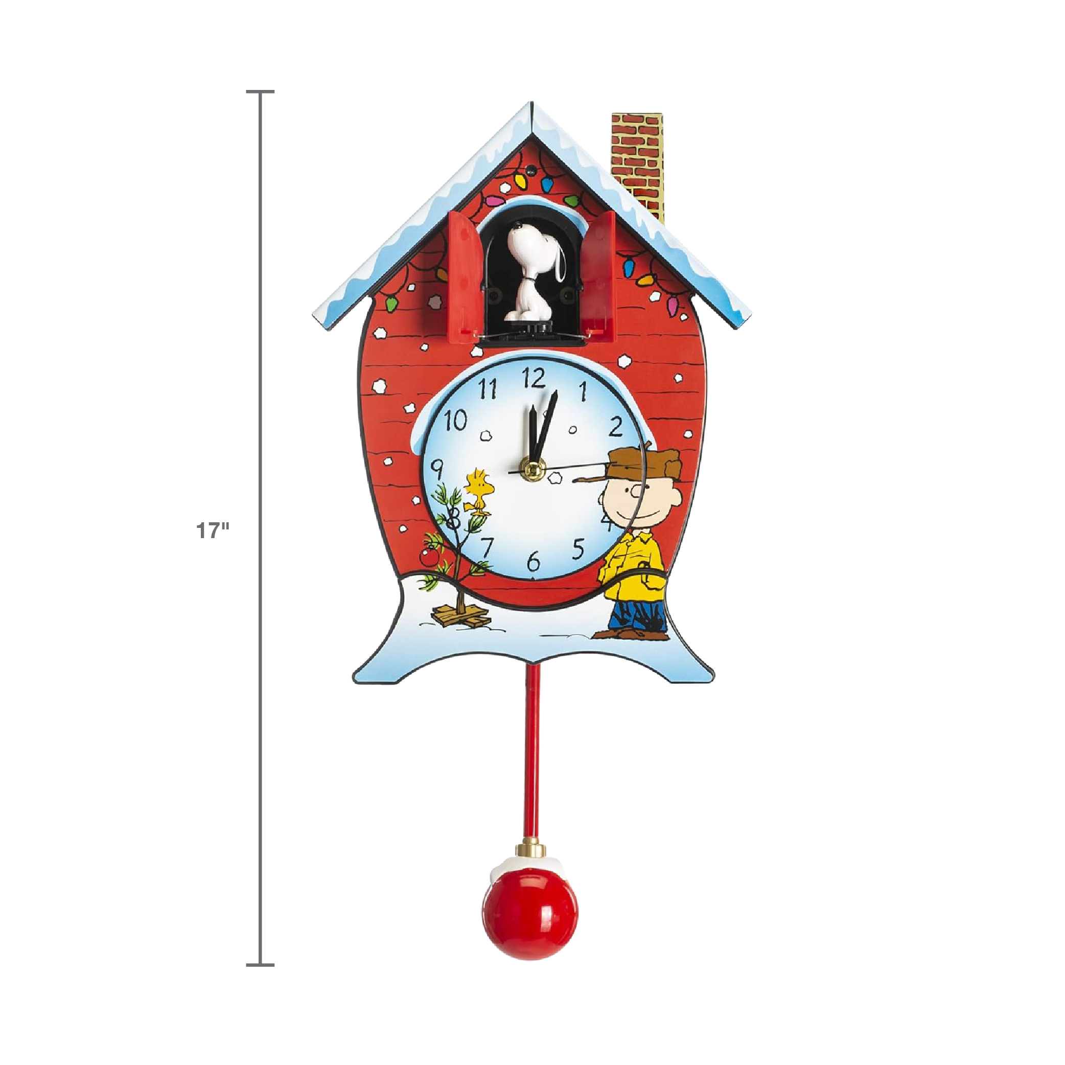Peanuts Christmas Cuckoo Clock, Red, 17 Inch