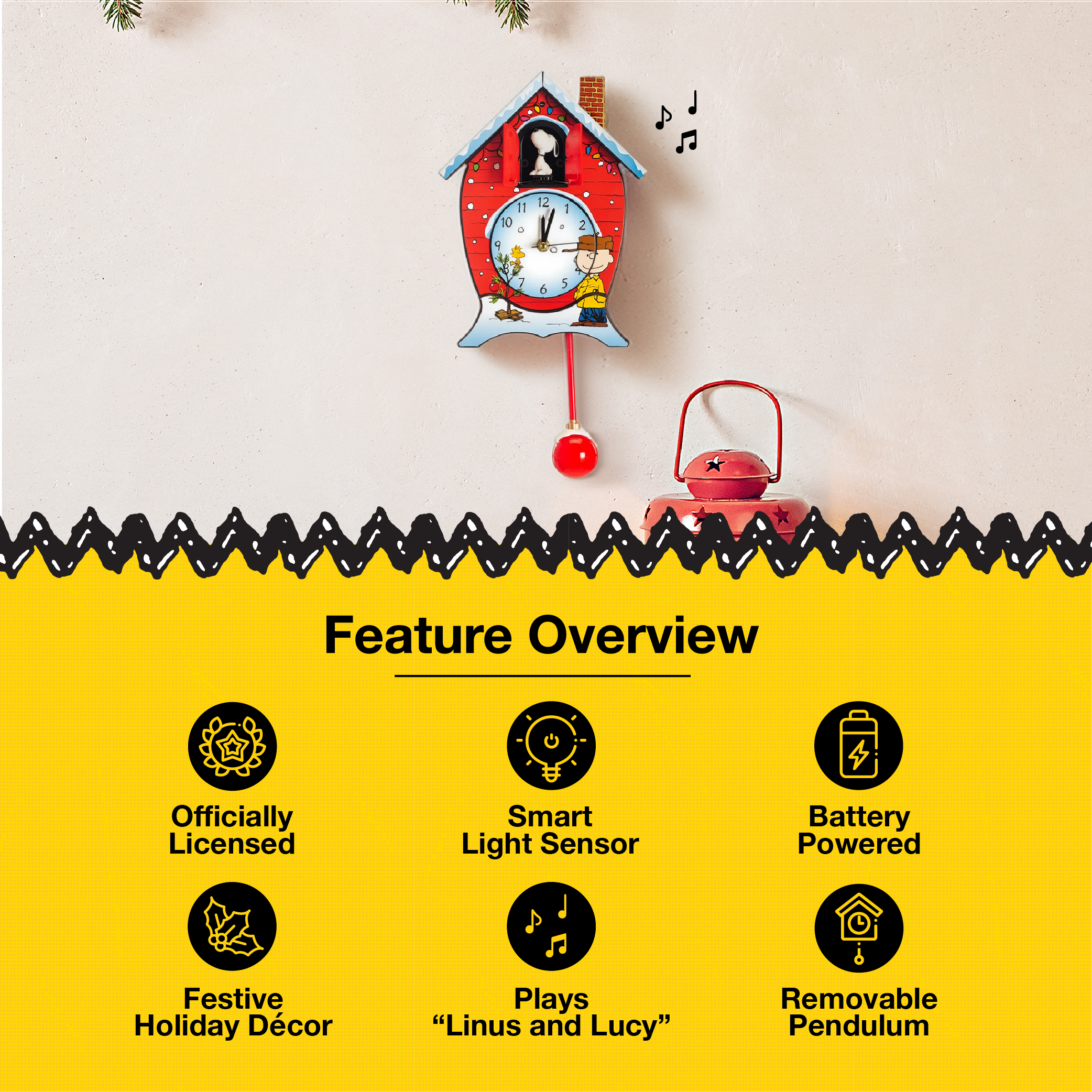 Peanuts Christmas Cuckoo Clock, Red, 17 Inch