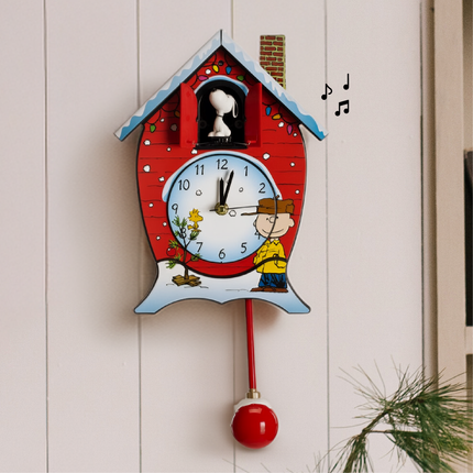 Peanuts Christmas Cuckoo Clock, Red, 17 Inch
