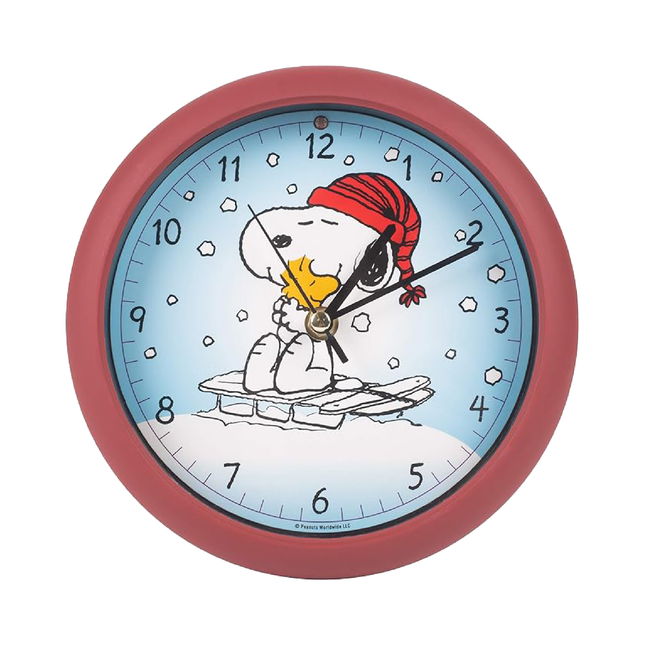 Peanuts Snoopy Sledding Sound Holiday Clock, 8 Inch
