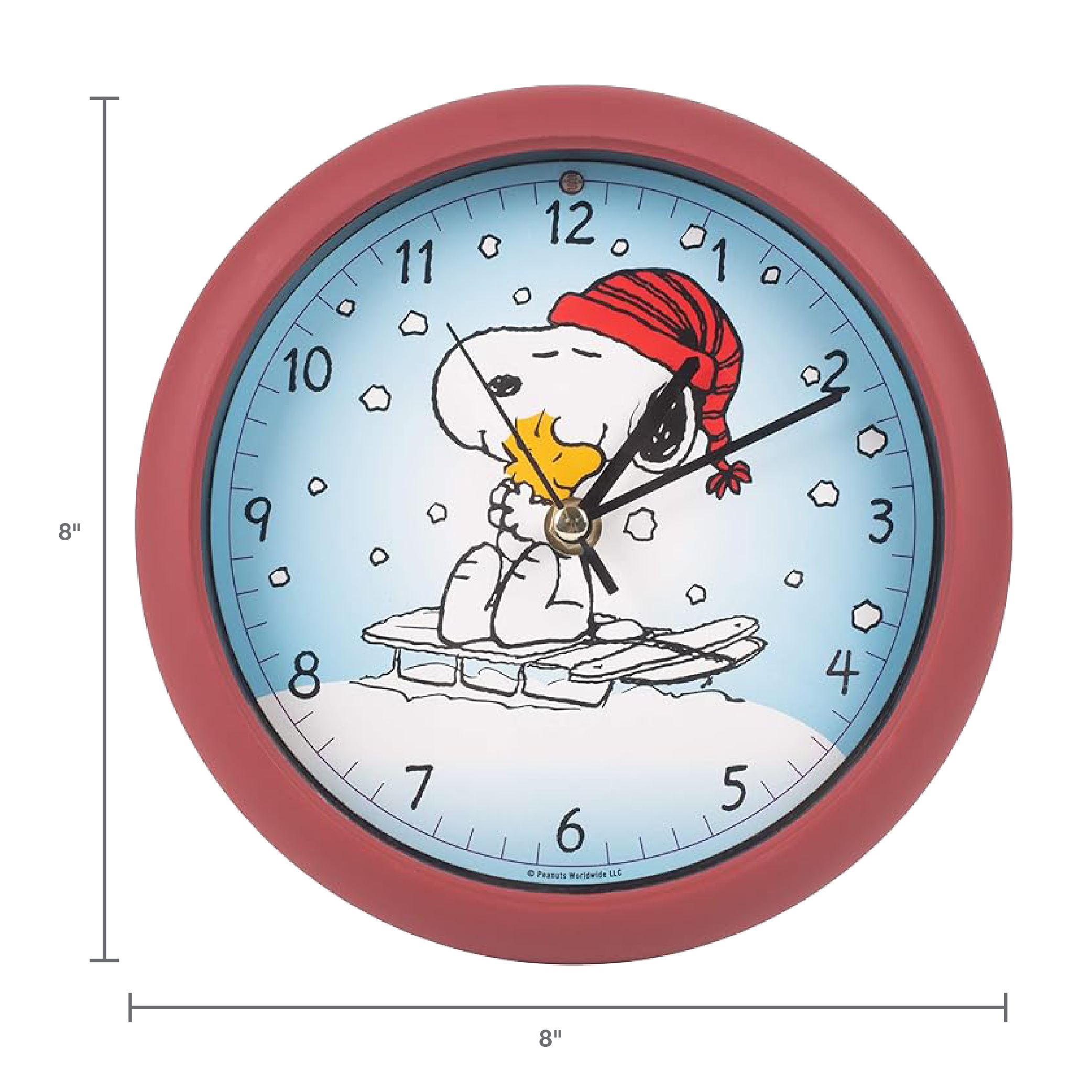 Peanuts Snoopy Sledding Sound Holiday Clock, 8 Inch
