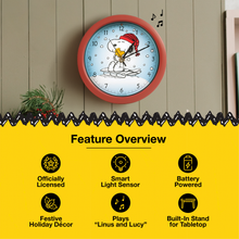 Load image into Gallery viewer, Peanuts Snoopy Sledding Sound Holiday Clock, 8 Inch
