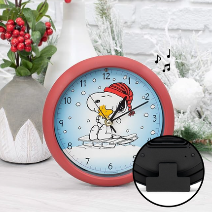 Peanuts Snoopy Sledding Sound Holiday Clock, 8 Inch