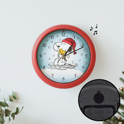 Peanuts Snoopy Sledding Sound Holiday Clock, 8 Inch