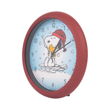 Load image into Gallery viewer, Peanuts Snoopy Sledding Sound Holiday Clock, 8 Inch
