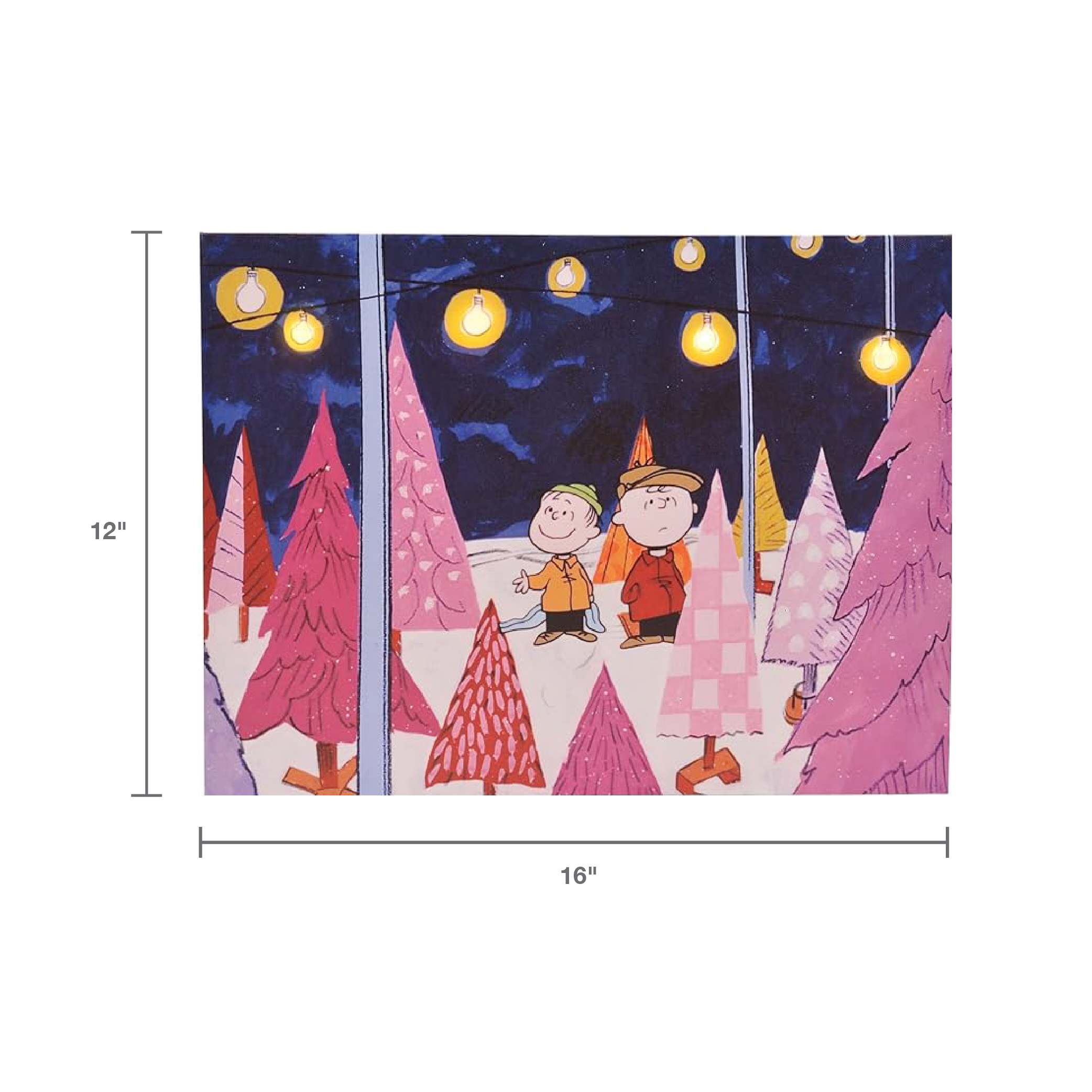 Peanuts Charlie Brown Christmas Tree Farm Holiday LED Canvas Wall Art, 12 x 16 Inch