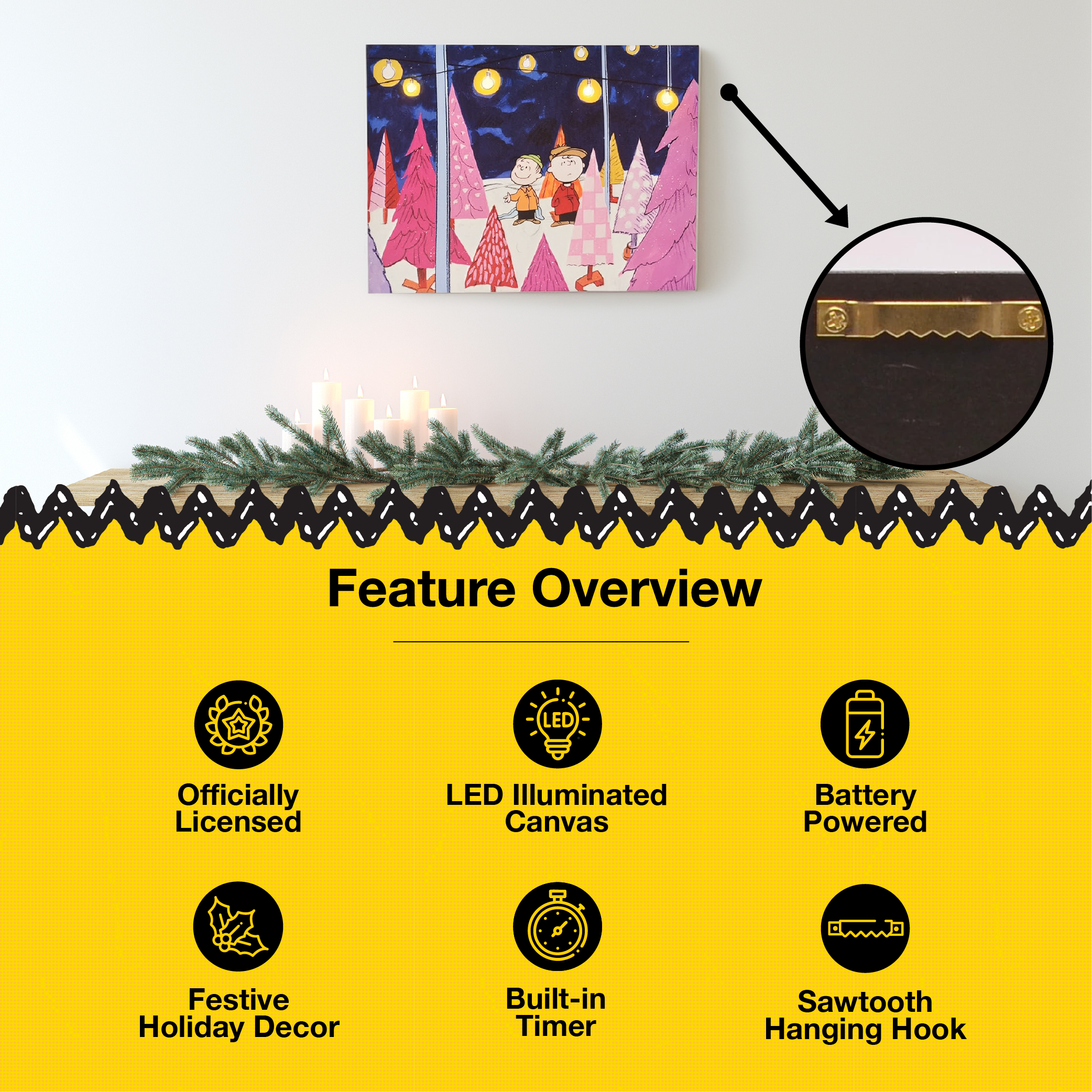 Peanuts Charlie Brown Christmas Tree Farm Holiday LED Canvas Wall Art, 12 x 16 Inch