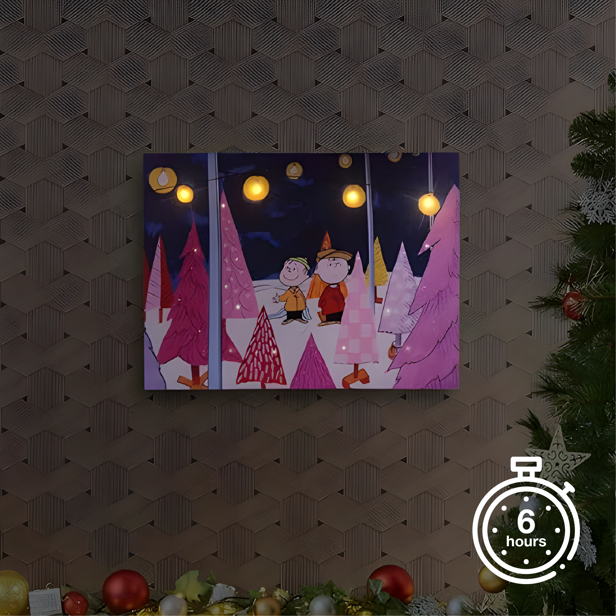 Peanuts Charlie Brown Christmas Tree Farm Holiday LED Canvas Wall Art, 12 x 16 Inch