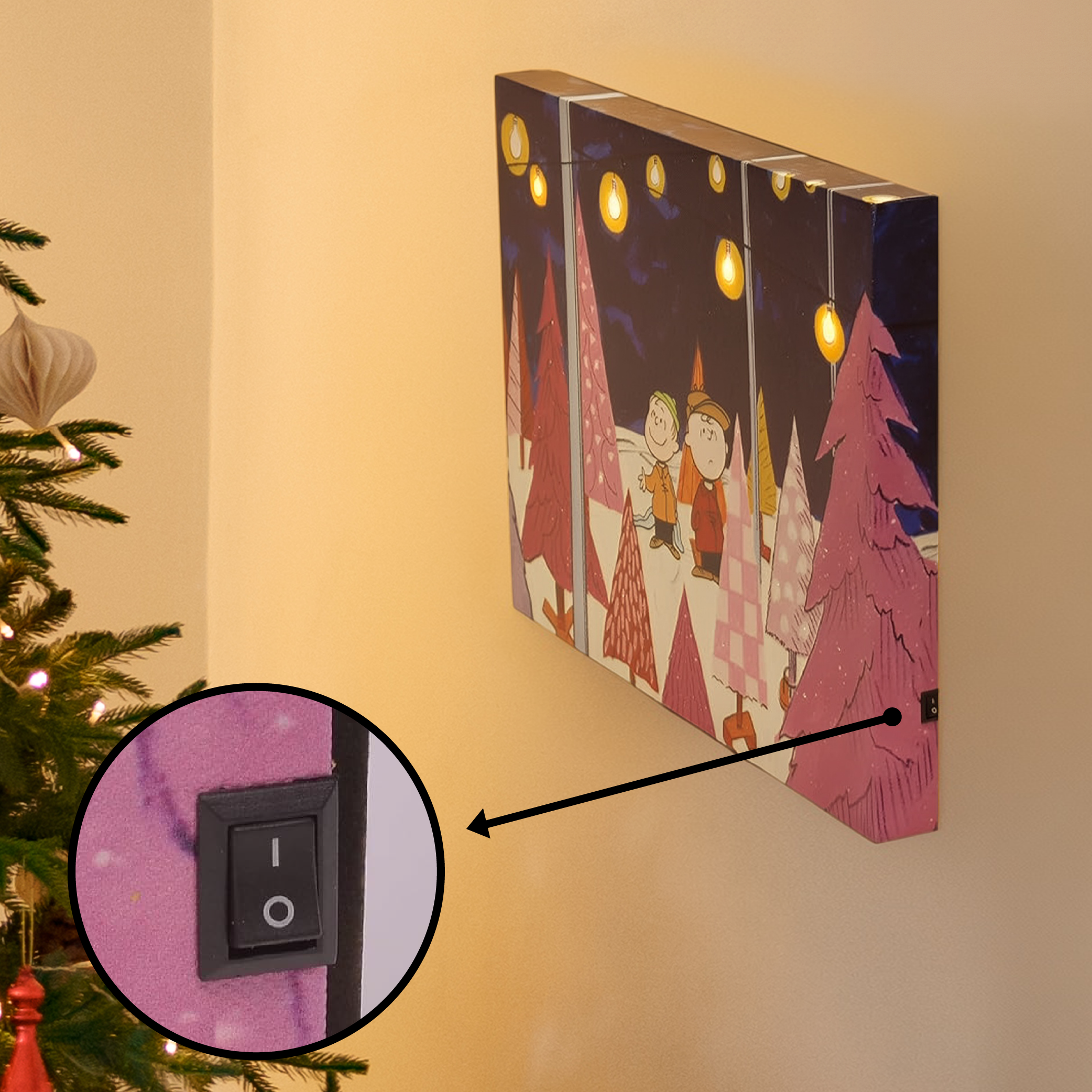Peanuts Charlie Brown Christmas Tree Farm Holiday LED Canvas Wall Art, 12 x 16 Inch