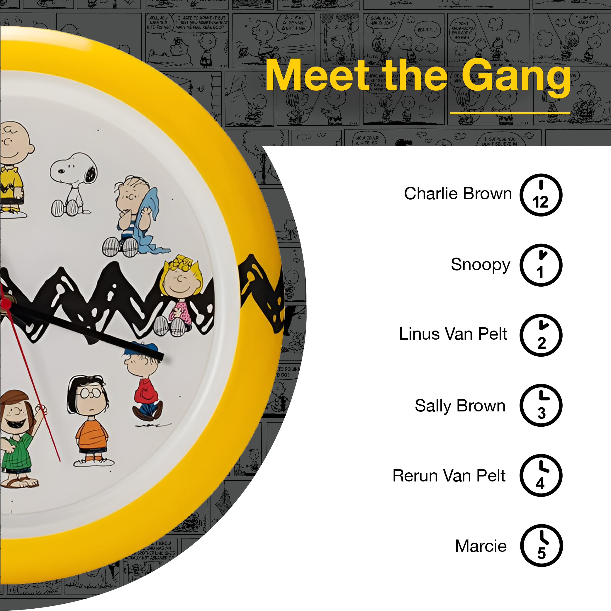 Peanuts Characters Zig Zag Wall Clock, 13 Inch