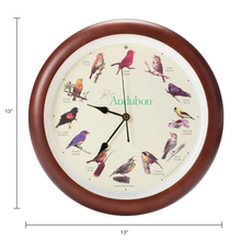 Load image into Gallery viewer, Audubon Society Singing Bird Clock, 13 Inch, Premium Cherry
