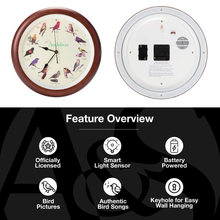 Load image into Gallery viewer, Audubon Society Singing Bird Clock, 13 Inch, Premium Cherry

