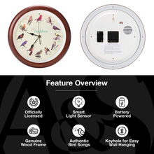 Load image into Gallery viewer, Audubon Society Singing Bird Clock, 13 Inch, Premium Cherry
