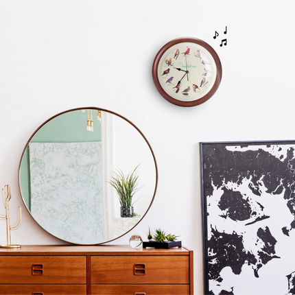 Audubon Society Singing Bird Clock, 13 Inch, Premium Cherry