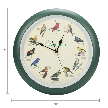 Audubon Society Singing Bird Clock, 13 Inch, Green