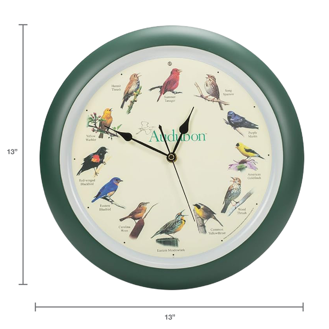Audubon Society Singing Bird Clock, 13 Inch, Green