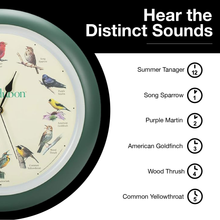 Load image into Gallery viewer, Audubon Society Singing Bird Clock, 13 Inch, Green

