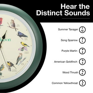Audubon Society Singing Bird Clock, 13 Inch, Green