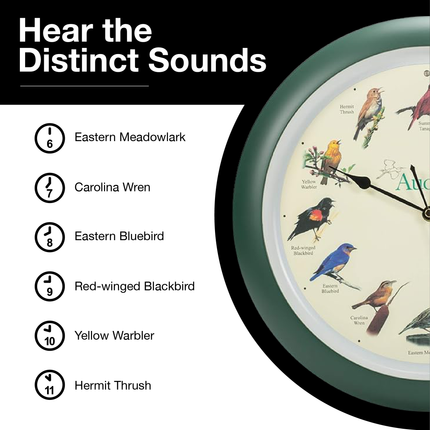 Audubon Society Singing Bird Clock, 13 Inch, Green