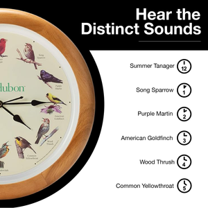 Audubon Society Singing Bird Clock, 13 Inch, Premium Oak