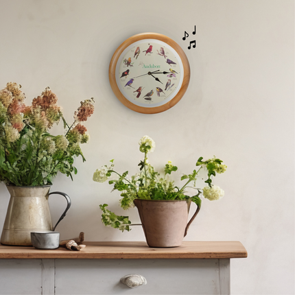 Audubon Society Singing Bird Clock, 13 Inch, Premium Oak