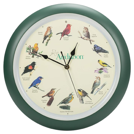 Audubon Society Singing Bird Clock, 13 Inch, Green