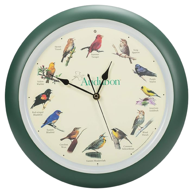 Audubon Society Singing Bird Clock, 13 Inch, Green