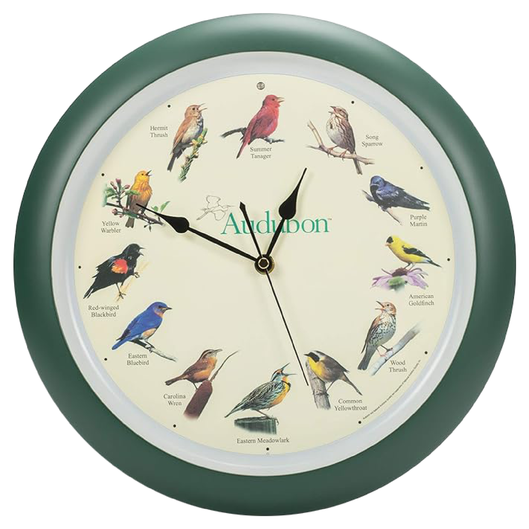 Audubon Society Singing Bird Clock, 13 Inch, Green