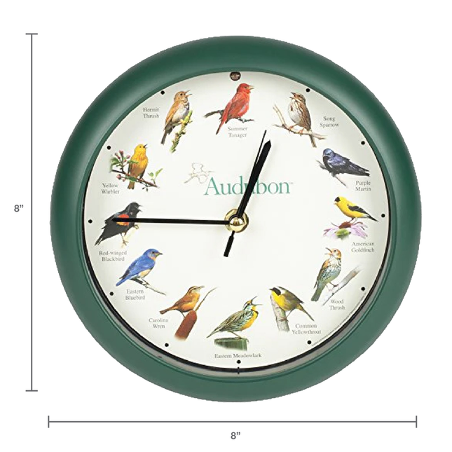 Audubon Society Singing Bird Clock, 8 Inch, Green
