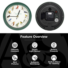 Load image into Gallery viewer, Audubon Society Singing Bird Clock, 8 Inch, Green
