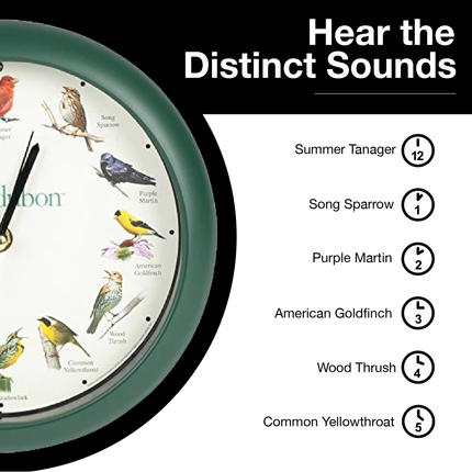 Audubon Society Singing Bird Clock, 8 Inch, Green
