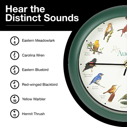 Audubon Society Singing Bird Clock, 8 Inch, Green