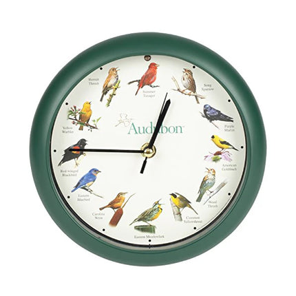Audubon Society Singing Bird Clock, 8 Inch, Green